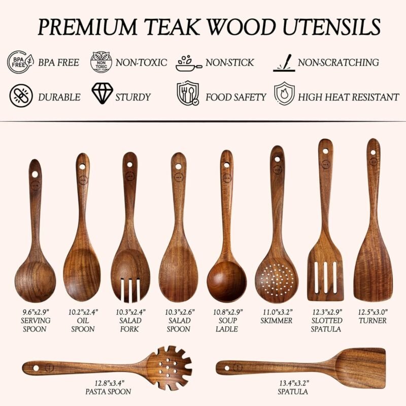 Teak Wooden Cookware Utensil Set - Image 3