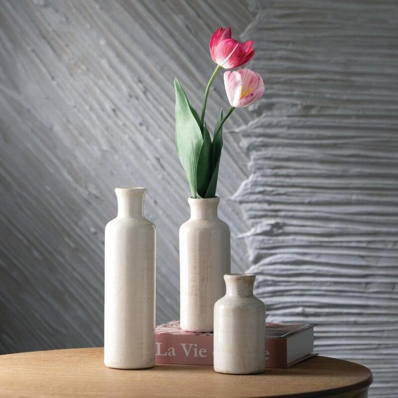 Sullivans White Ceramic Vase Set - Image 4