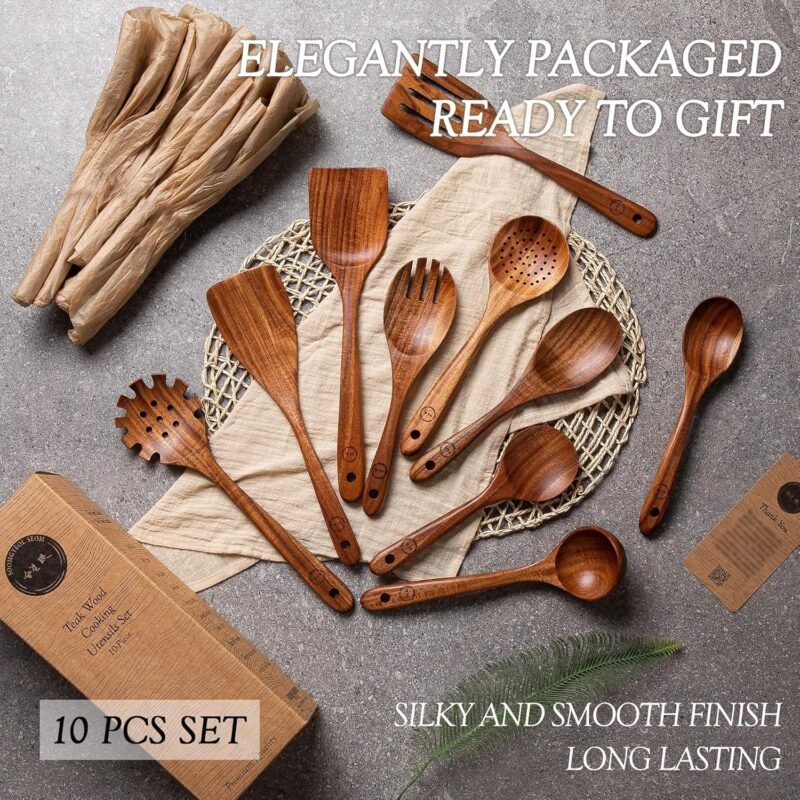 Teak Wooden Cookware Utensil Set - Image 2